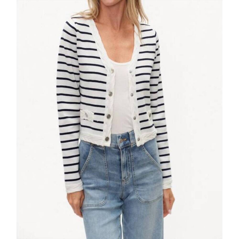 NEW SIX/FIFTY blaire striped button up cardigan top in white/navy